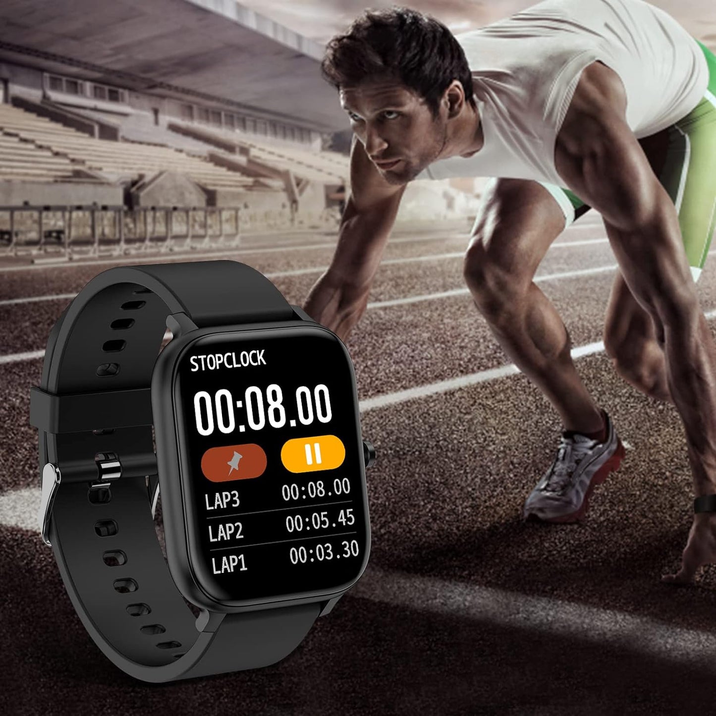 Smart Watch for Men Women Compatible with iPhone Samsung Android Phone 1.83 inch Full Touch Screen IP68 Waterproof Bluetooh Fitness Tracker Heart Rate/Sleep Monitor, Black