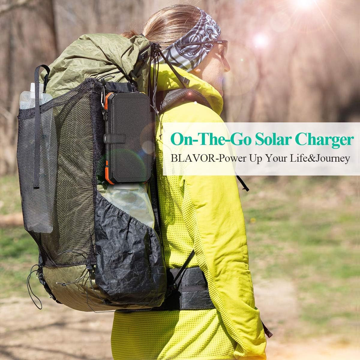 BLAVOR Solar Charger Power Bank, PD 18W Fast Charging 20000Mah Battery Pack with 4 Foldable Panels, Portable Solar Powered USB C Charger with Camping Flashlight Compass Carabiner for Cell Phone