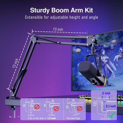 FIFINE AM8T Dynamic XLR USB Gaming Microphone Set for Streaming and Podcasting, Complete RGB Mic Kit with Boom Arm, Mute Button, and Headphone Jack for Vocal Recording and Voice-Over