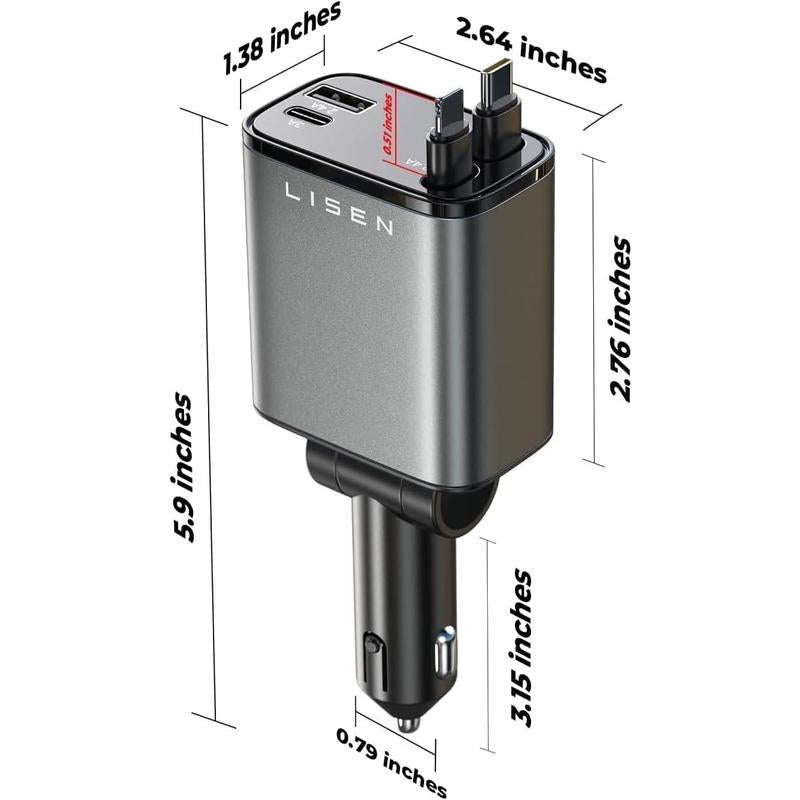 Retractable Car Charger [69W USB C Car Accessories Adapter ] for Iphone 16 USB C Charger Fast Charging, Travel Essentials Gifts for Women Men, Road Trip Essentials for Iphone 16E 16 15 14 13 12