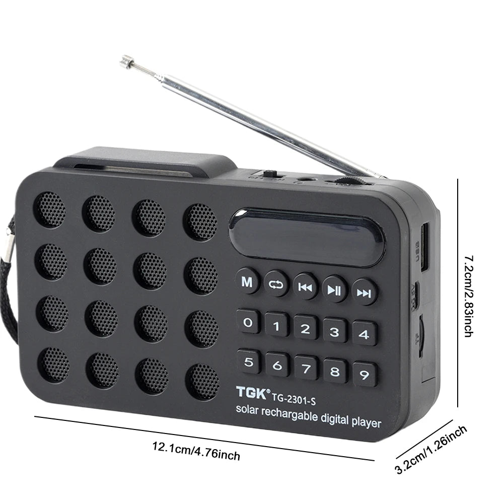 Digital Radio Speaker Music Player Bluetooth-Compatible Solar Charging/Rechargeable Battery Operated MP3 Player Built-In Speaker