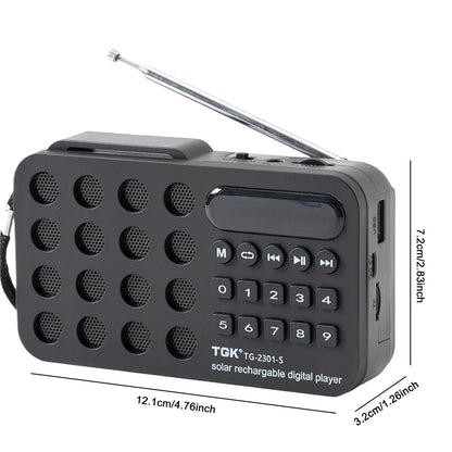 Digital Radio Speaker Music Player Bluetooth-Compatible Solar Charging/Rechargeable Battery Operated MP3 Player Built-In Speaker