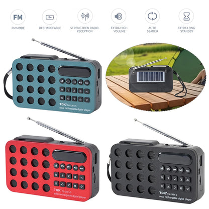 Digital Radio Speaker Music Player Bluetooth-Compatible Solar Charging/Rechargeable Battery Operated MP3 Player Built-In Speaker