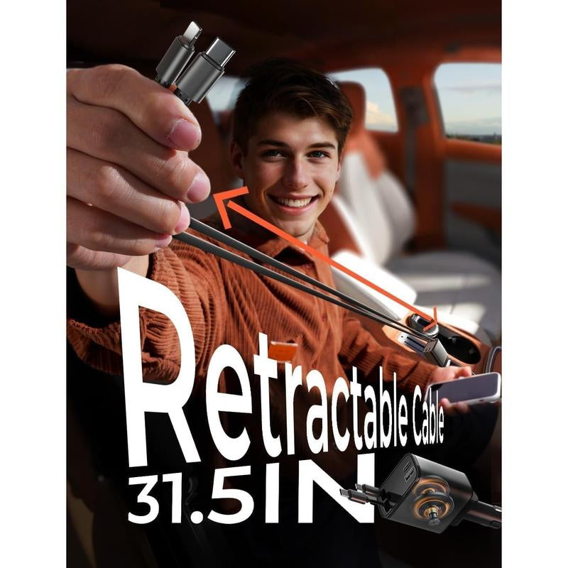 Retractable Car Charger [69W USB C Car Accessories Adapter ] for Iphone 16 USB C Charger Fast Charging, Travel Essentials Gifts for Women Men, Road Trip Essentials for Iphone 16E 16 15 14 13 12