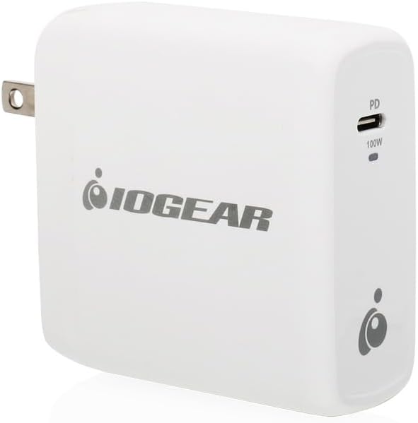 IOGEAR 100W USB-C GaN Wall Charger, Compact PD 3.0 Fast Charger with Foldable Plug, Travel-Ready Power Adapter for MacBook Pro, iPhone 15 Pro Max, Galaxy S24 Ultra, Steam Deck — GPAWC100W