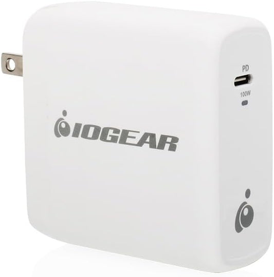 IOGEAR 100W USB-C GaN Wall Charger, Compact PD 3.0 Fast Charger with Foldable Plug, Travel-Ready Power Adapter for MacBook Pro, iPhone 15 Pro Max, Galaxy S24 Ultra, Steam Deck — GPAWC100W