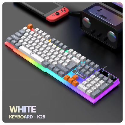 Single Keyboard and Keyboard Mouse RAIKU T26 Three Tone Luminous Keyboard Mouse Wired Mechanical Touch Gaming Mouse Keyboard Set