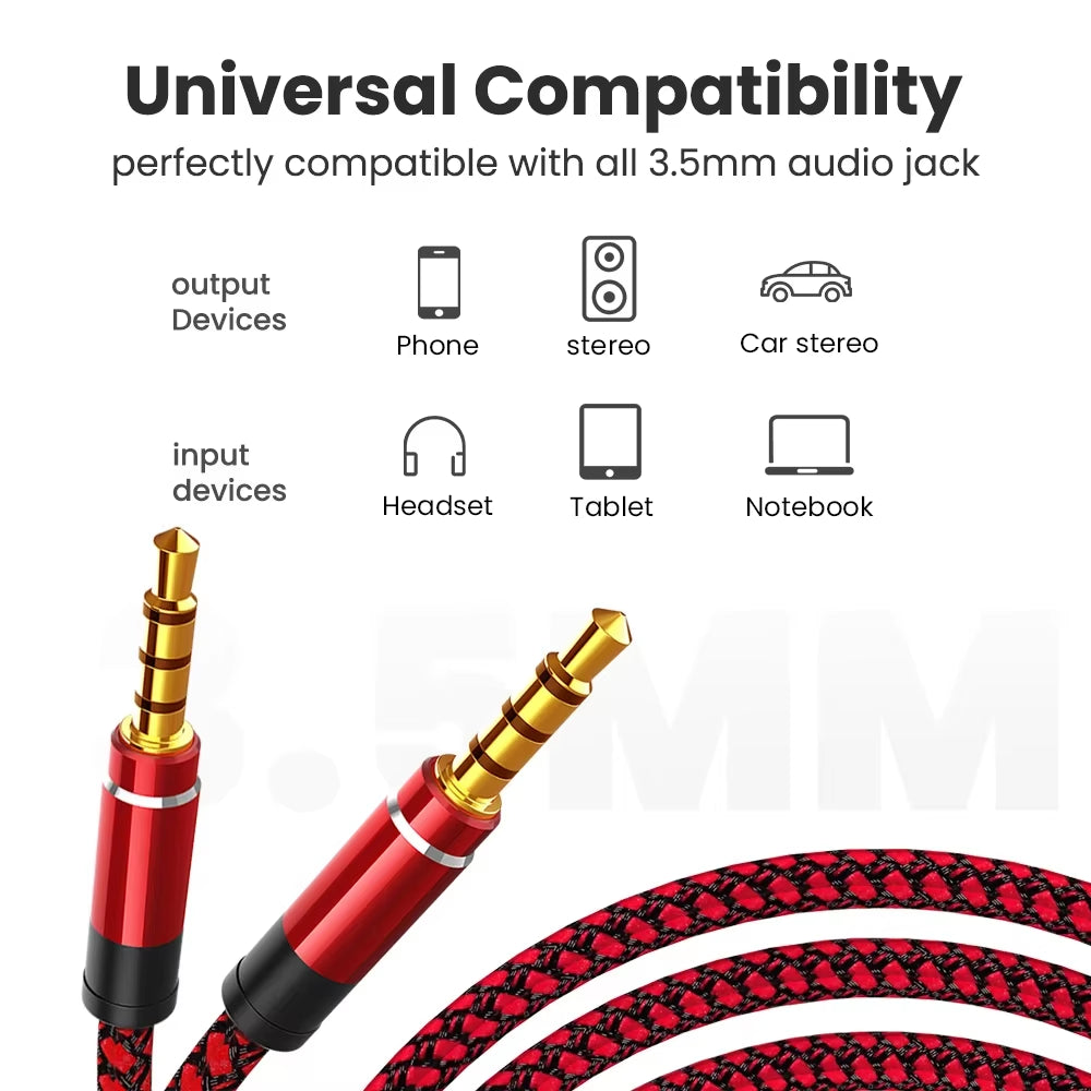 NNBILI 1.5M Jack 3.5Mm Audio Cable Nylon Braid 3.5Mm Car AUX Cable Headphone Extension Code for Phone MP3 Car Headset Speaker