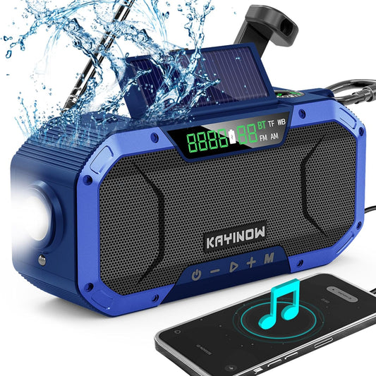 Auto Scan Emergency Weather Radio with Bluetooth Speaker NOAA FM Am,5000Mah Phong Power Bank with Usb-C/Hank Crank/Solar,Flashlight,Microsd Playback,Sos Alarm for Indoor/Outdoor Emergencies Survival