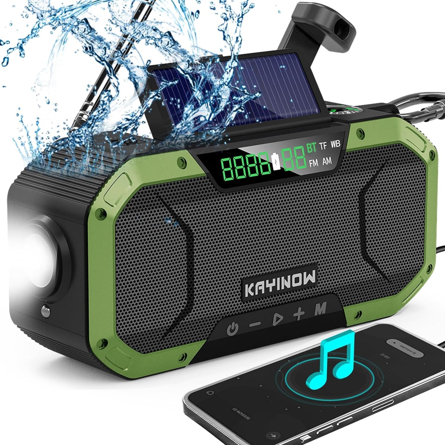 Auto Scan Emergency Weather Radio with Bluetooth Speaker NOAA FM Am,5000Mah Phong Power Bank with Usb-C/Hank Crank/Solar,Flashlight,Microsd Playback,Sos Alarm for Indoor/Outdoor Emergencies Survival