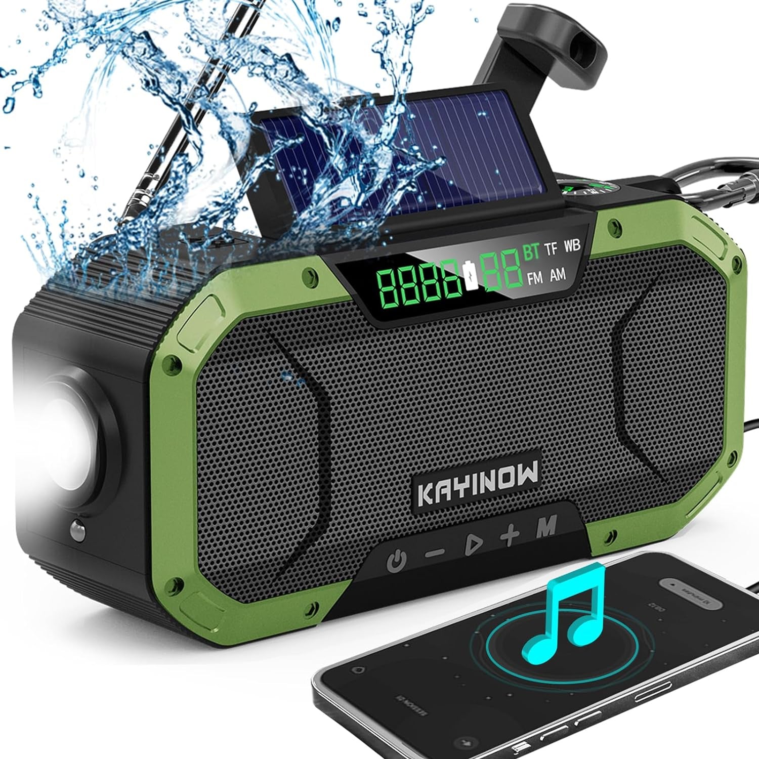 Auto Scan Emergency Weather Radio with Bluetooth Speaker NOAA FM Am,5000Mah Phong Power Bank with Usb-C/Hank Crank/Solar,Flashlight,Microsd Playback,Sos Alarm for Indoor/Outdoor Emergencies Survival