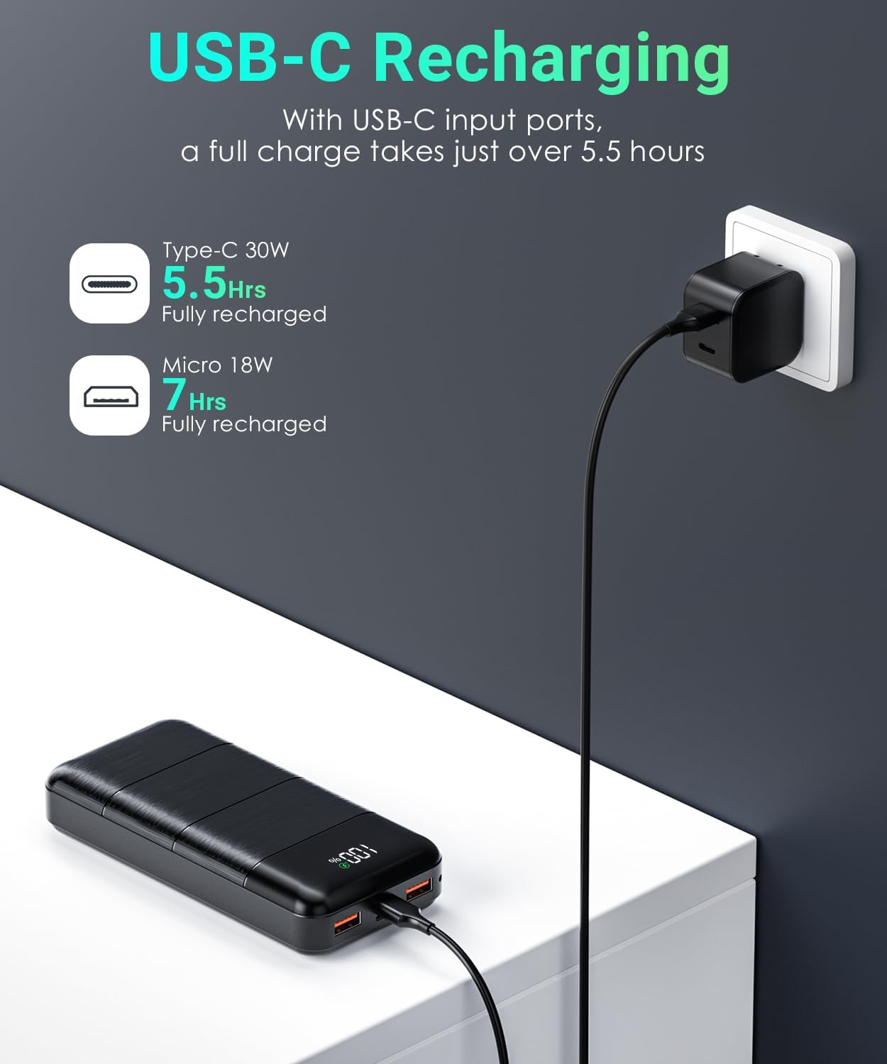 Power-Bank-Portable-Charger - 32000mAh Power Bank Output 5V3A Fast Charger Portable Charger with Built-in LED Display Compatible with Smartphones and All USB Devices (Black)