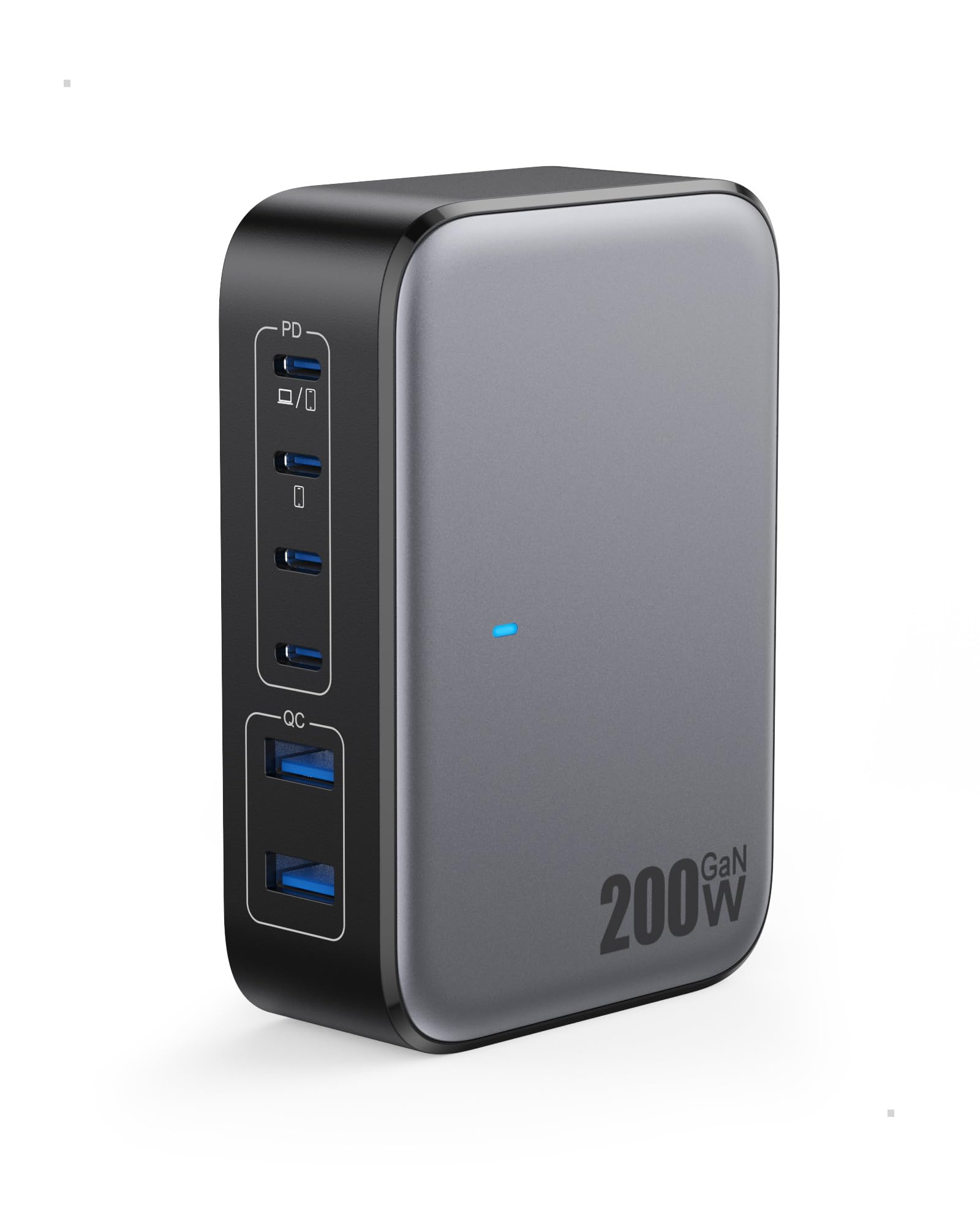200W USB C Charger Block,GaN IV Charging Station 8 Ports,QC4.0 Fast Charging Station Hub+PD 65W USB C Laptop Charger Adapter Compatible with MacBook Air/Pro,DELL,iPhone 16/15,iPad,Steam Deck-Black