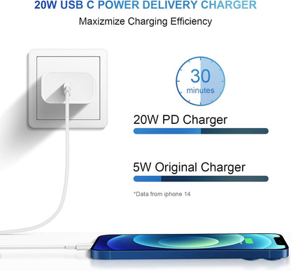 iPhone 14 13 12 Charger Fast Charging 20W PD USB C Wall Charger with 6FT Fast Charging Cable Compatible iPhone 14/13/12/11/Pro/Pro Max/Mini/Xs Max/XR/X, iPad