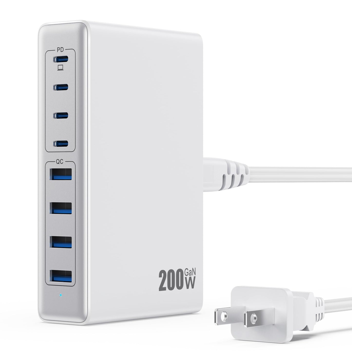 200W USB C Charger Block,GaN IV Charging Station 8 Ports,QC4.0 Fast Charging Station Hub+PD 65W USB C Laptop Charger Adapter Compatible with MacBook Air/Pro,DELL,iPhone 16/15,iPad,Steam Deck-Black