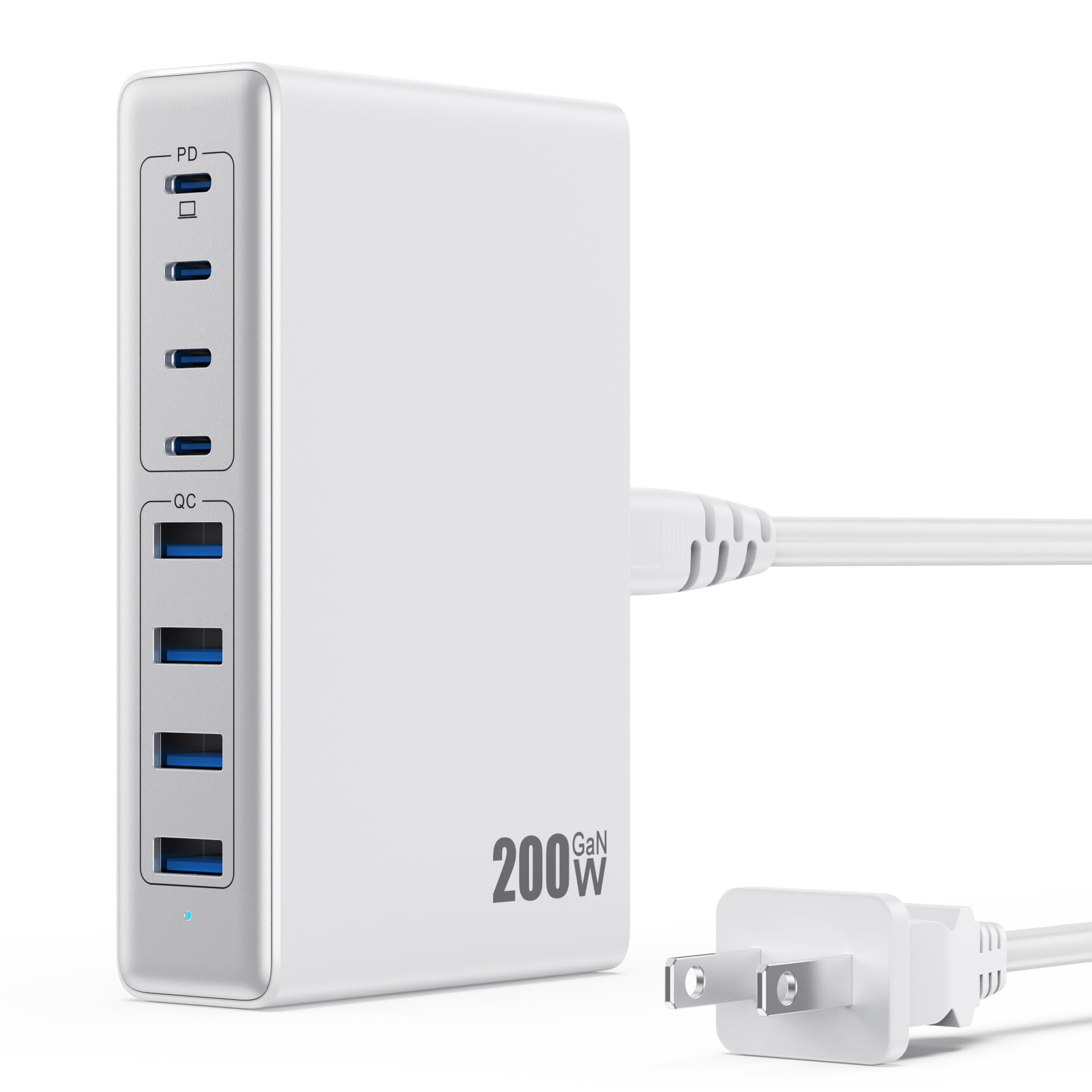 200W USB C Charger Block,GaN IV Charging Station 8 Ports,QC4.0 Fast Charging Station Hub+PD 65W USB C Laptop Charger Adapter Compatible with MacBook Air/Pro,DELL,iPhone 16/15,iPad,Steam Deck-Black