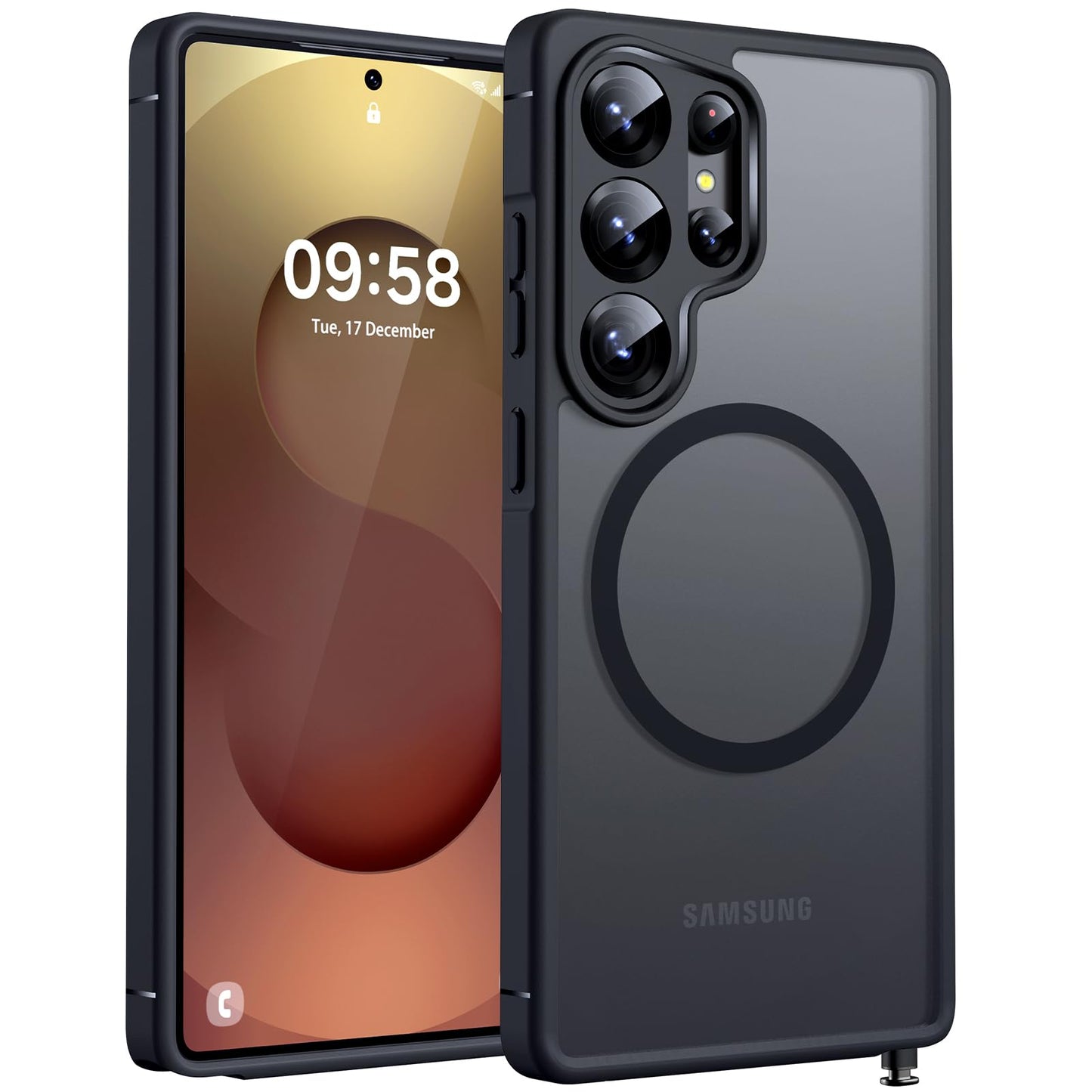 TOCOL for Samsung Galaxy S22 Ultra Case Magnetic, [Wireless Charging Compatible ][Military Drop Protection] Translucent Matte Back Cover for S22 Ultra, Black