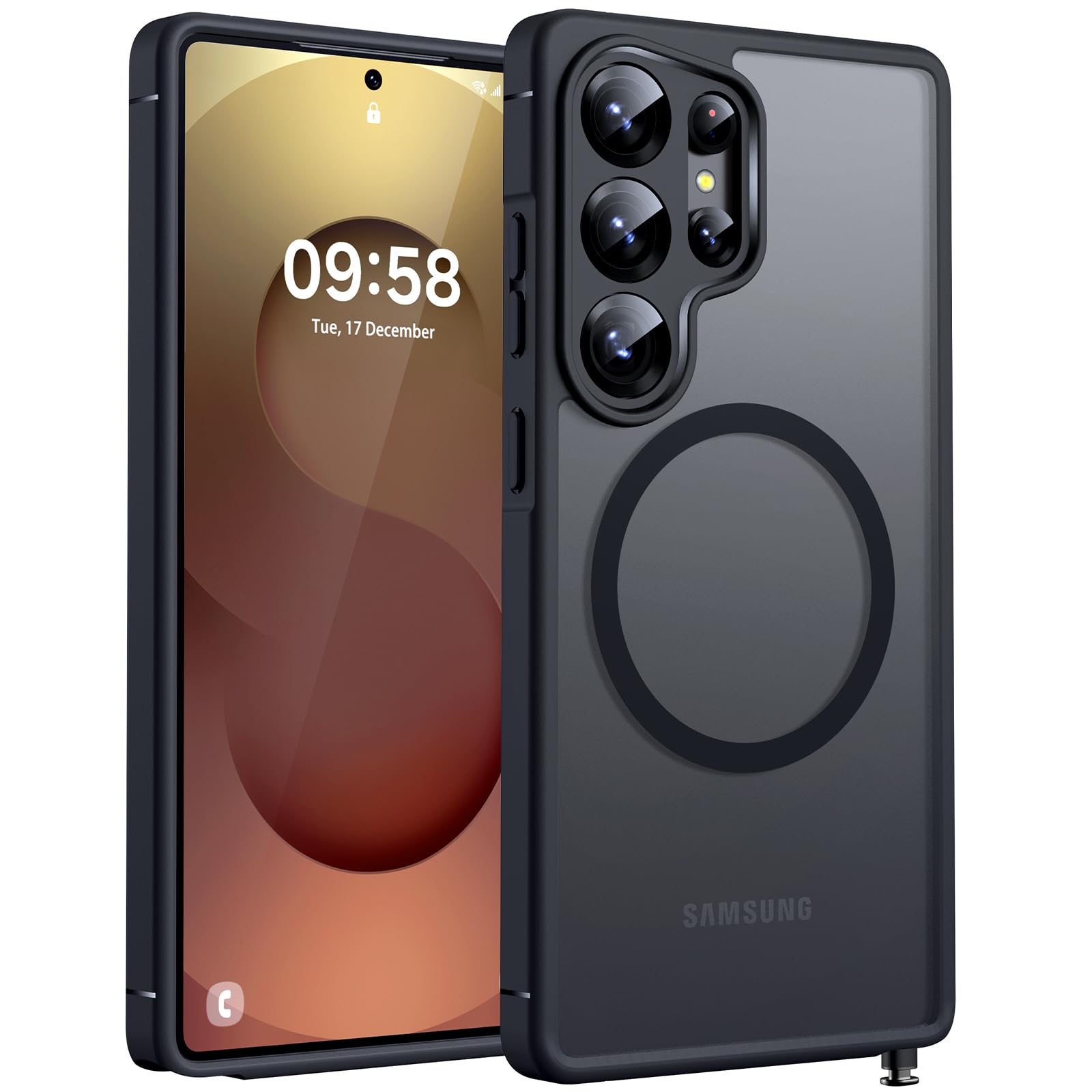 TOCOL for Samsung Galaxy S22 Ultra Case Magnetic, [Wireless Charging Compatible ][Military Drop Protection] Translucent Matte Back Cover for S22 Ultra, Black