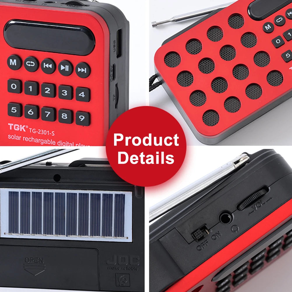 Digital Radio Speaker Music Player Bluetooth-Compatible Solar Charging/Rechargeable Battery Operated MP3 Player Built-In Speaker