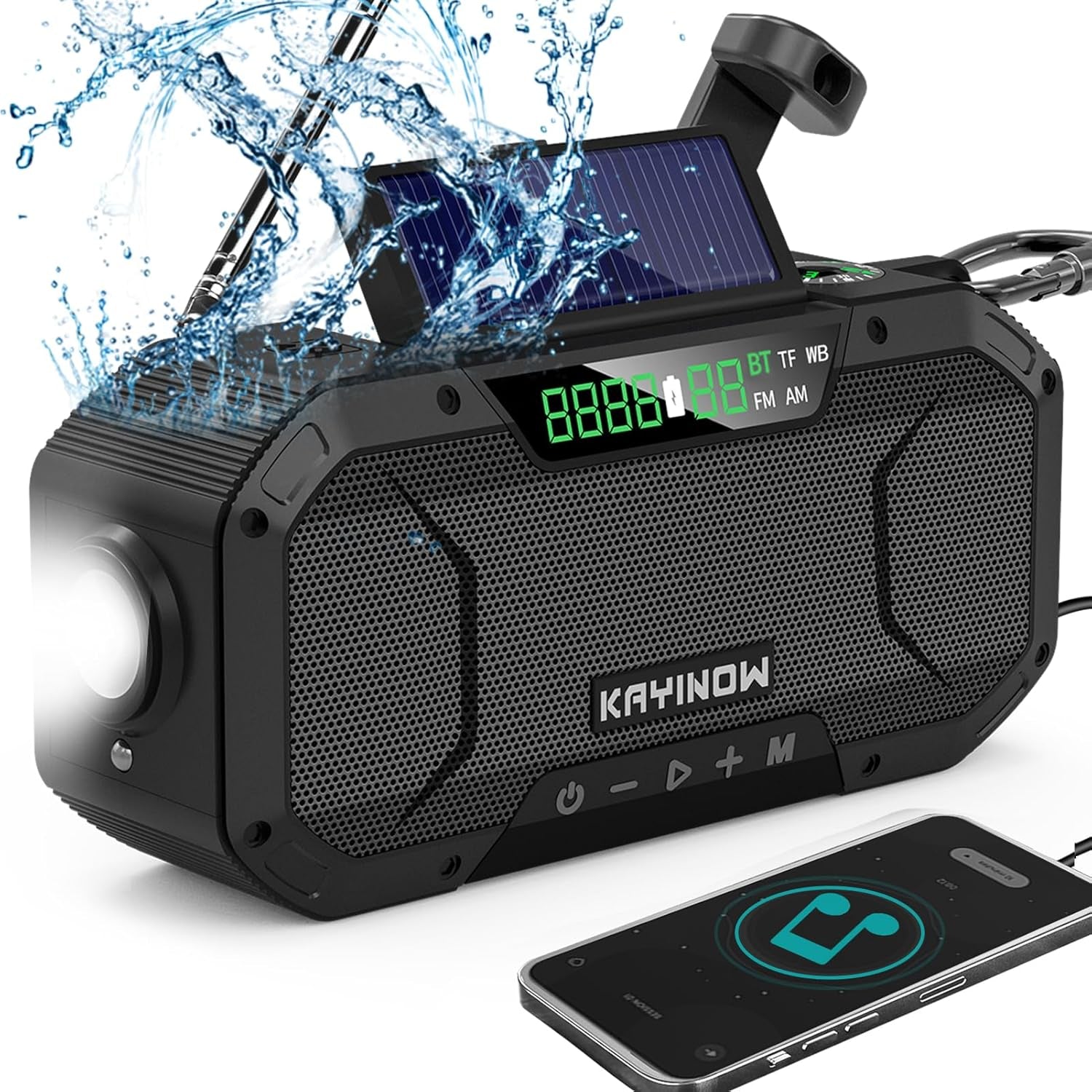 Auto Scan Emergency Weather Radio with Bluetooth Speaker NOAA FM Am,5000Mah Phong Power Bank with Usb-C/Hank Crank/Solar,Flashlight,Microsd Playback,Sos Alarm for Indoor/Outdoor Emergencies Survival