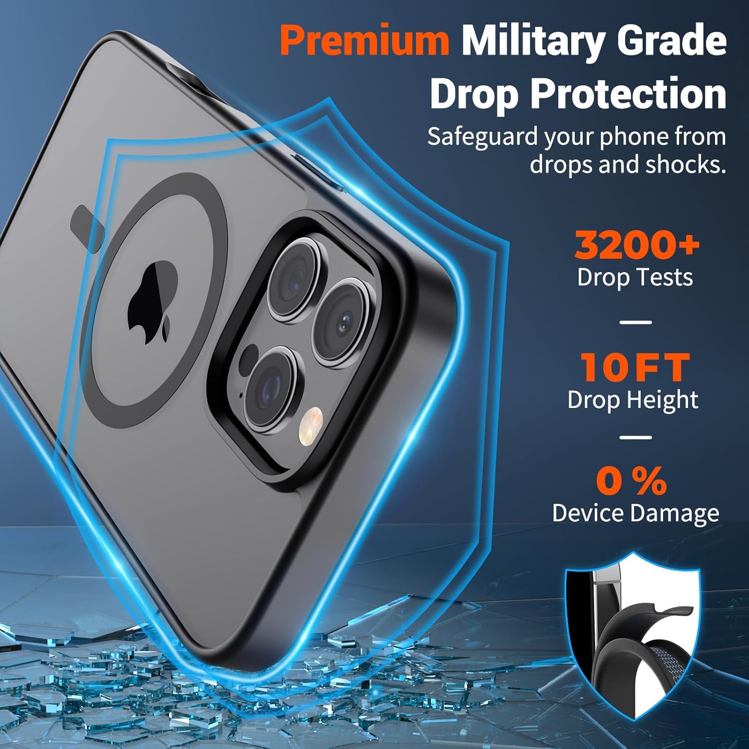 SUPFINE Magnetic for iPhone 16 Pro Max Case (Compatible with MagSafe) (Military Grade Drop Protection) Slim Translucent Matte Shockproof with Anti-Fingerprint Phone Case, Black