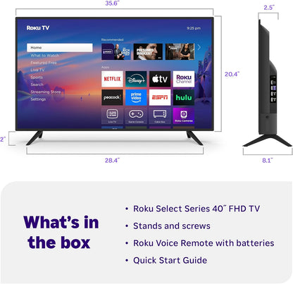Smart TV 2025 – 40-Inch Select Series, 1080P Full HD TV – tv with Voice Remote – Flat Screen LED Television with Wi-Fi for Streaming Live Local News, Sports, Family Entertainment