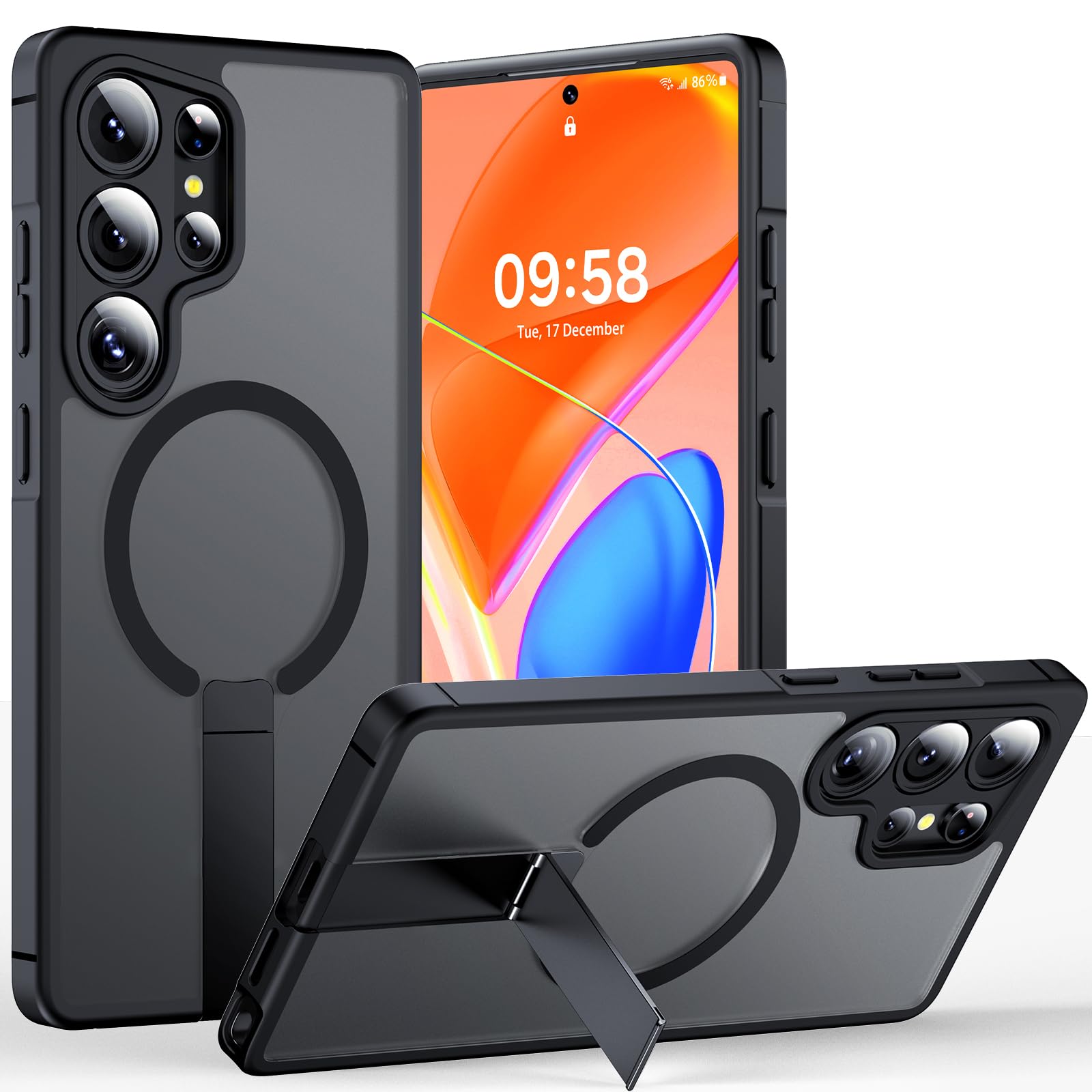 TOCOL for Samsung Galaxy S22 Ultra Case Magnetic, [Wireless Charging Compatible ][Military Drop Protection] Translucent Matte Back Cover for S22 Ultra, Black