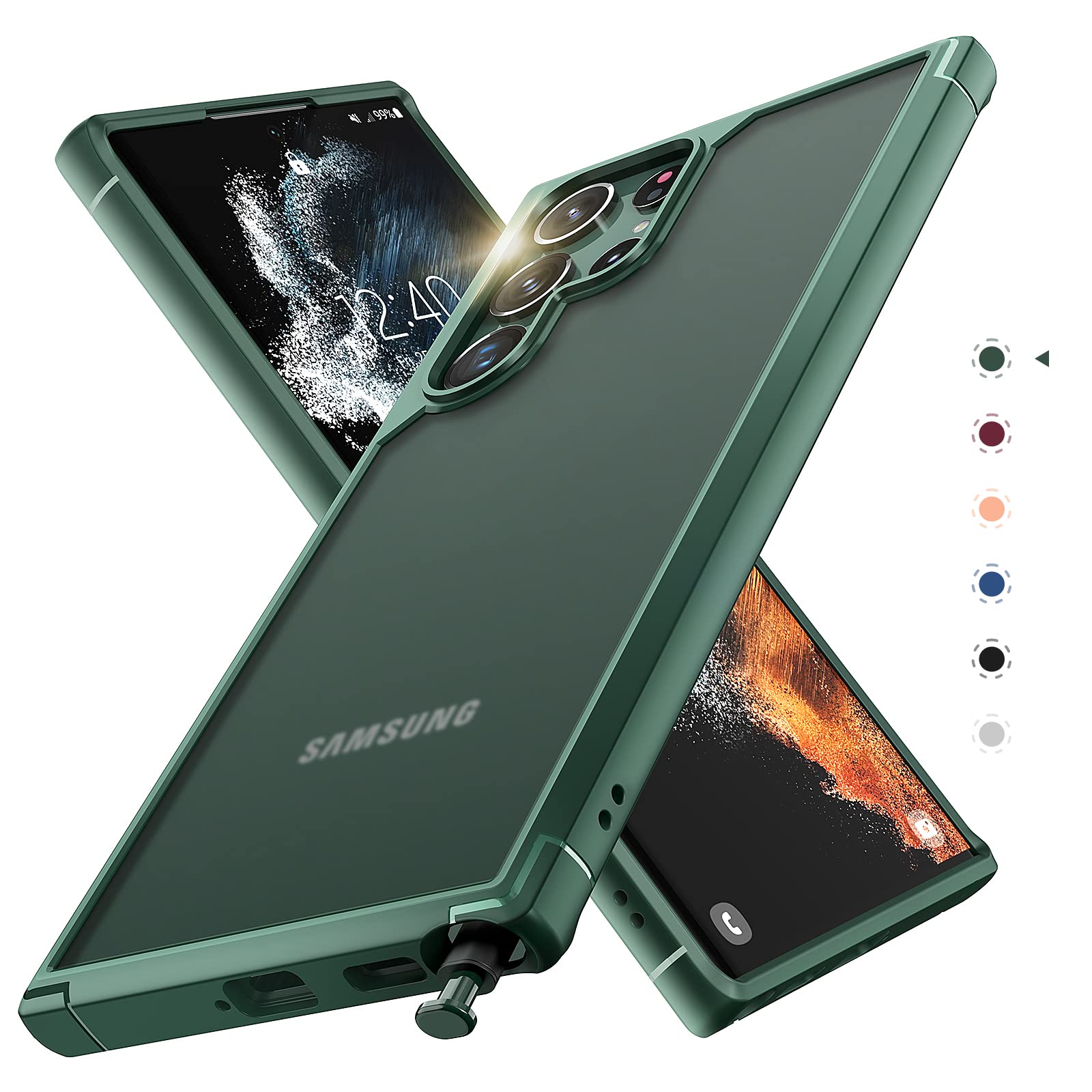 TOCOL for Samsung Galaxy S22 Ultra Case Magnetic, [Wireless Charging Compatible ][Military Drop Protection] Translucent Matte Back Cover for S22 Ultra, Black