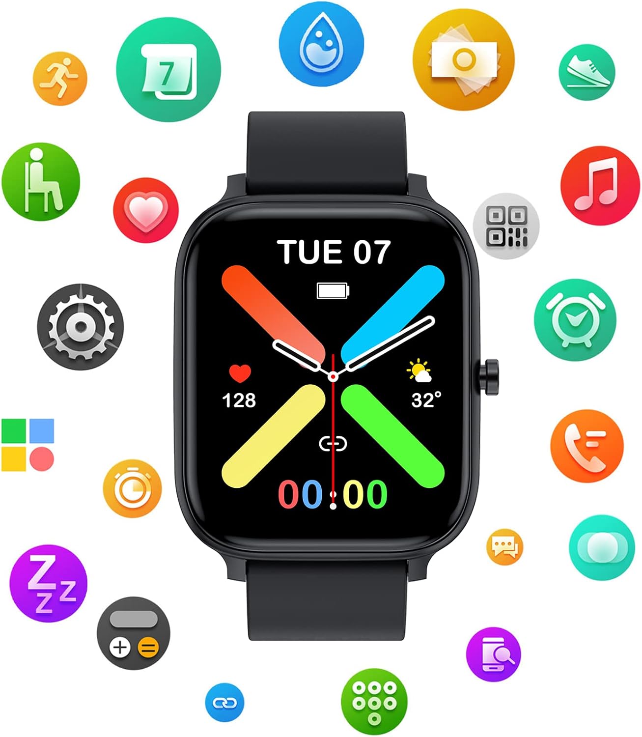 Smart Watch for Men Women Compatible with iPhone Samsung Android Phone 1.83 inch Full Touch Screen IP68 Waterproof Bluetooh Fitness Tracker Heart Rate/Sleep Monitor, Black