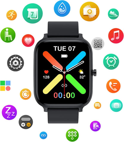 Smart Watch for Men Women Compatible with iPhone Samsung Android Phone 1.83 inch Full Touch Screen IP68 Waterproof Bluetooh Fitness Tracker Heart Rate/Sleep Monitor, Black