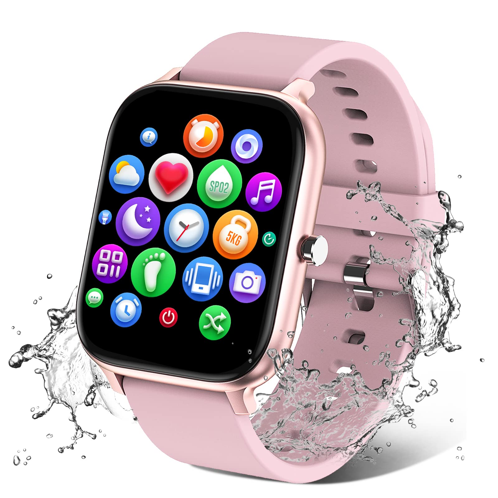 Smart Watch for Men Women Compatible with iPhone Samsung Android Phone 1.83 inch Full Touch Screen IP68 Waterproof Bluetooh Fitness Tracker Heart Rate/Sleep Monitor, Black