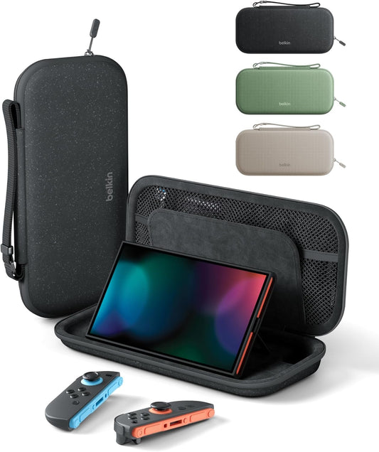 Belkin Carrying Case for Nintendo Switch 2, Travel Bag W/Airtag Holder & Game Card Storage Pocket Portable Lightweight Protective Carrying Case W/Hard Shell, Gaming Essentials - Charcoal