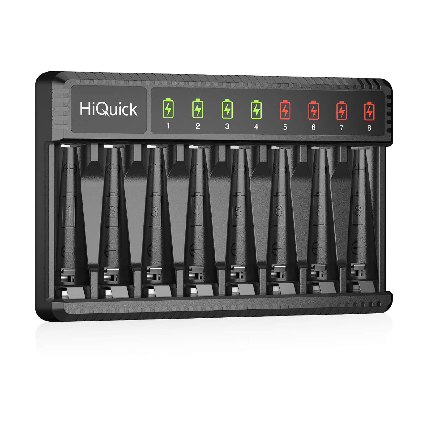 Hiquick 8 Bay Smart Battery Charger with AA & AAA Rechargeable Batteries- Fast Charging Household and 2800Mah Batteries 4 Pack 1100Mah