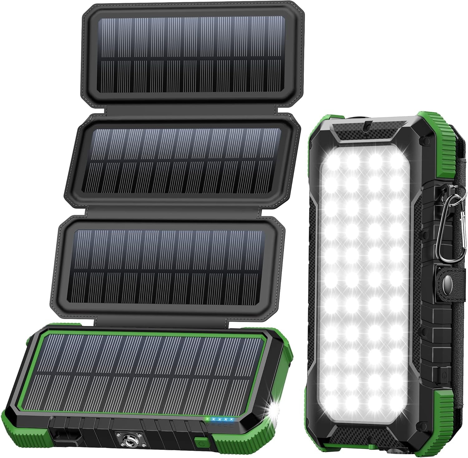BLAVOR Solar Charger Power Bank, PD 18W Fast Charging 20000Mah Battery Pack with 4 Foldable Panels, Portable Solar Powered USB C Charger with Camping Flashlight Compass Carabiner for Cell Phone