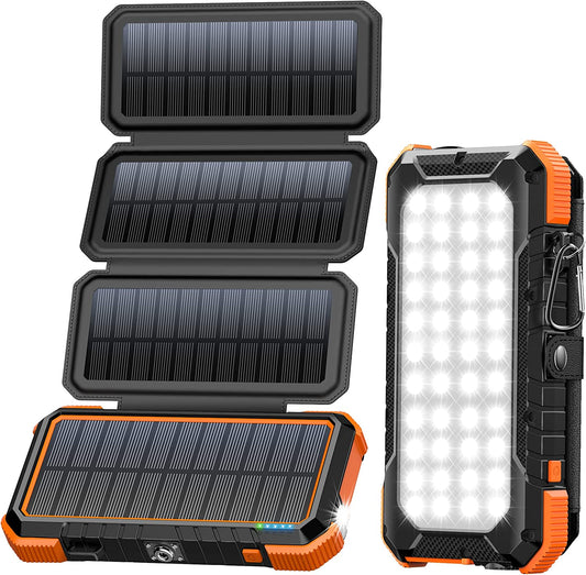 BLAVOR Solar Charger Power Bank, PD 18W Fast Charging 20000Mah Battery Pack with 4 Foldable Panels, Portable Solar Powered USB C Charger with Camping Flashlight Compass Carabiner for Cell Phone