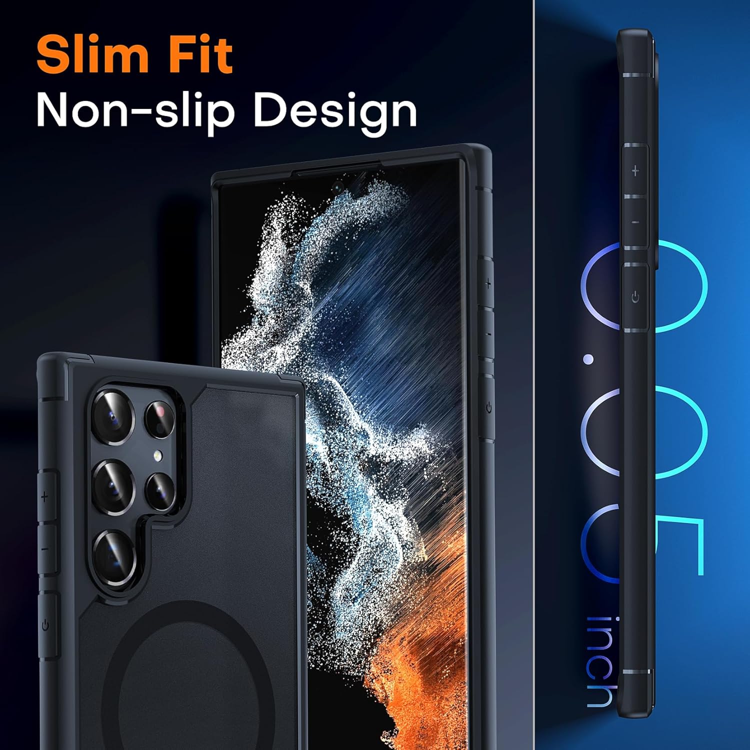TOCOL for Samsung Galaxy S22 Ultra Case Magnetic, [Wireless Charging Compatible ][Military Drop Protection] Translucent Matte Back Cover for S22 Ultra, Black