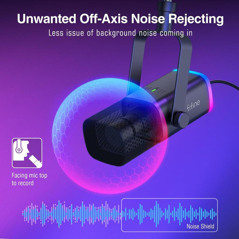 FIFINE AM8T Dynamic XLR USB Gaming Microphone Set for Streaming and Podcasting, Complete RGB Mic Kit with Boom Arm, Mute Button, and Headphone Jack for Vocal Recording and Voice-Over
