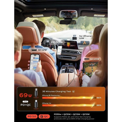 Retractable Car Charger [69W USB C Car Accessories Adapter ] for Iphone 16 USB C Charger Fast Charging, Travel Essentials Gifts for Women Men, Road Trip Essentials for Iphone 16E 16 15 14 13 12