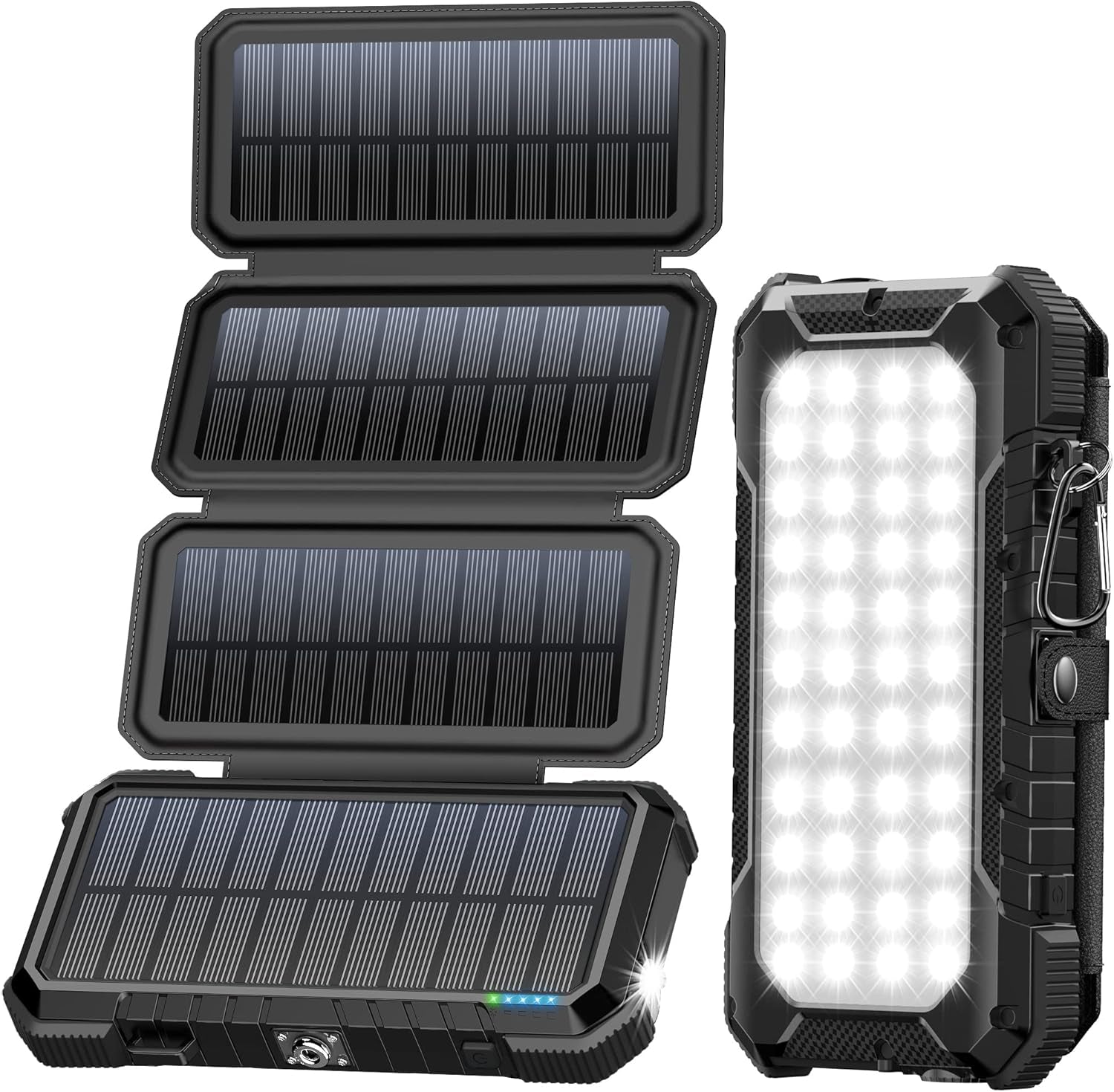 BLAVOR Solar Charger Power Bank, PD 18W Fast Charging 20000Mah Battery Pack with 4 Foldable Panels, Portable Solar Powered USB C Charger with Camping Flashlight Compass Carabiner for Cell Phone