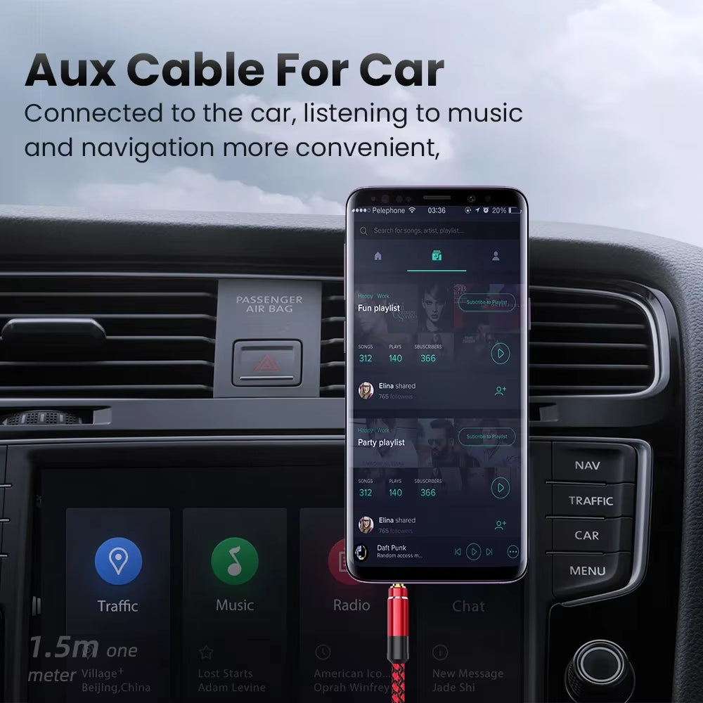 NNBILI 1.5M Jack 3.5Mm Audio Cable Nylon Braid 3.5Mm Car AUX Cable Headphone Extension Code for Phone MP3 Car Headset Speaker