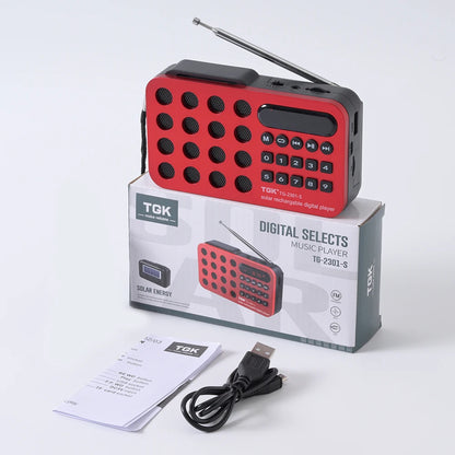 Digital Radio Speaker Music Player Bluetooth-Compatible Solar Charging/Rechargeable Battery Operated MP3 Player Built-In Speaker