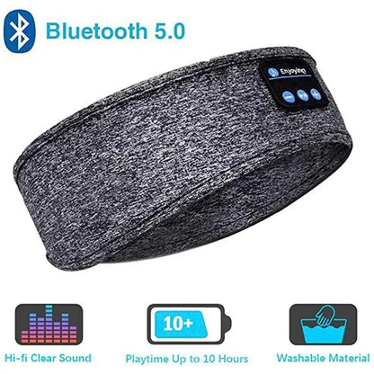 Gray bluetooth sleep headband with Bluetooth 5.0, hi-fi clear sound, 10 hour playtime, and washable material