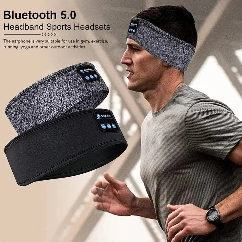 Bluetooth sleep headband for sports and exercise with Bluetooth 5.0 connectivity in gray and black colors