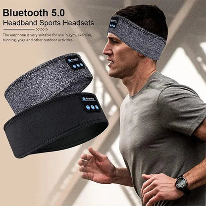 Bluetooth sleep headband for sports and exercise with Bluetooth 5.0 connectivity in gray and black colors