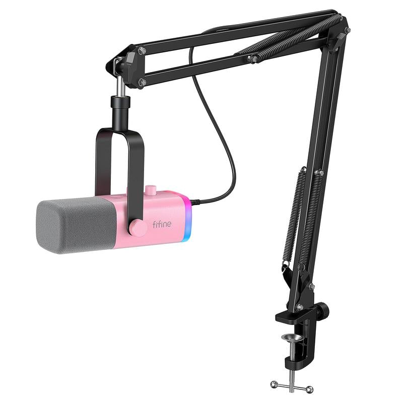 FIFINE AM8T Dynamic XLR USB Gaming Microphone Set for Streaming and Podcasting, Complete RGB Mic Kit with Boom Arm, Mute Button, and Headphone Jack for Vocal Recording and Voice-Over