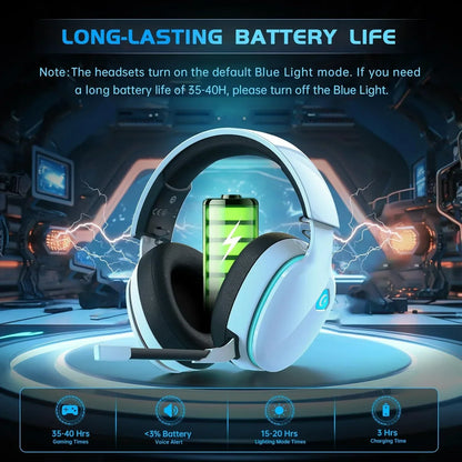 Gtheos Store wireless gaming headset for PS5 with long-lasting battery life up to 40 hours and blue light mode