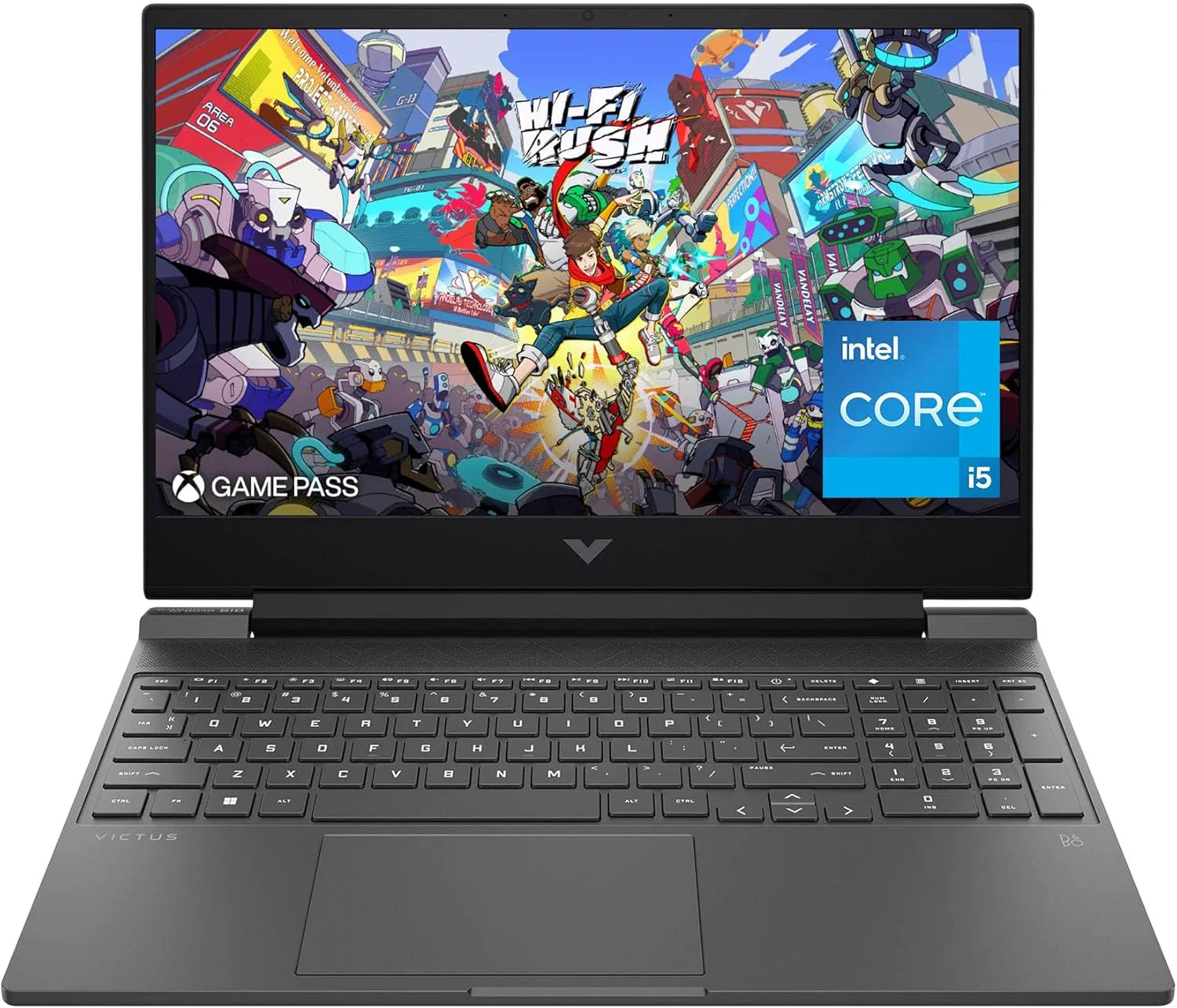 TechNest Victus 15.6 inch gaming laptop with Intel Core i5 processor and vibrant display showing game graphics