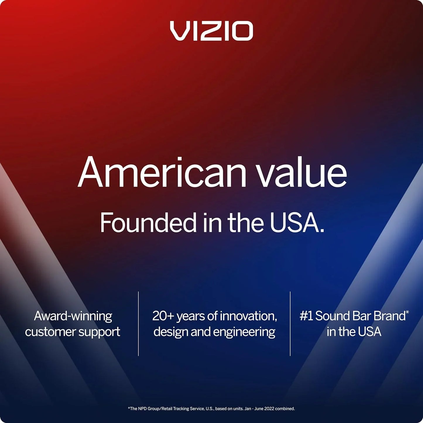 Vizio American value banner highlighting 40 inch smart TV with Alexa and award-winning features