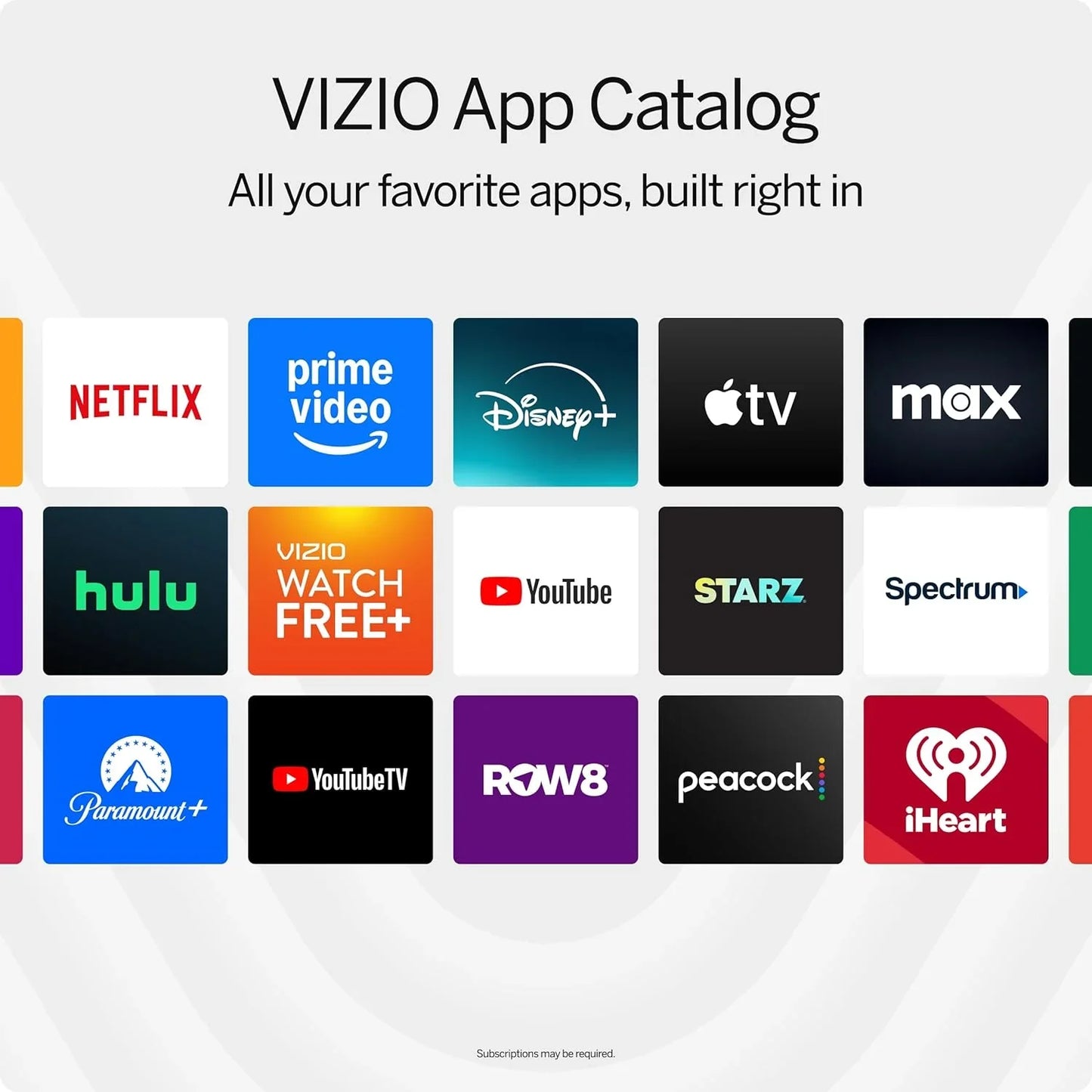 Vizio 40 inch smart TV with Alexa showing app catalog including Netflix Prime Video Disney Plus and Hulu