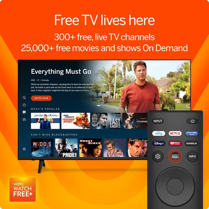 Vizio 40 inch smart TV with Alexa showing streaming app interface with remote control